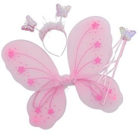 Pandoli Pembe Kelebek Kanadı 50cm Asa Ve Taç Set