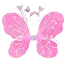 Pandoli Pembe Kelebek Kanadı 50cm Asa Ve Taç Set