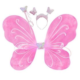 Pandoli Pembe Kelebek Kanadı 50cm Asa Ve Taç Set