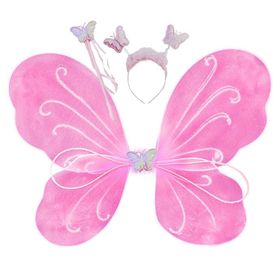 Pandoli Pembe Kelebek Kanadı 50cm Asa Ve Taç Set