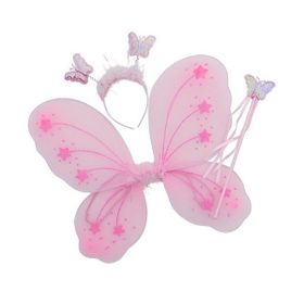 Pandoli Pembe Kelebek Kanadı 50cm Asa Ve Taç Set