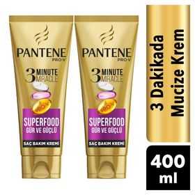 Pantene Pro-V 3 Minute Miracle Superfood Gür ve Güçlü 2x200 ml Saç Bakım Kremi