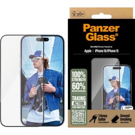 Panzerglass Apple Uyumlu iPhone 16 15 Ultra-wide Fit Çerçeve Aparatlı Tam Koruma Ekran Koruyucu