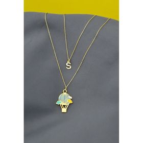 Papatya Silver 925 Altın Kaplama Mineli Uçan Balon ve S Harf Asansör Kadın Gümüş Kolye