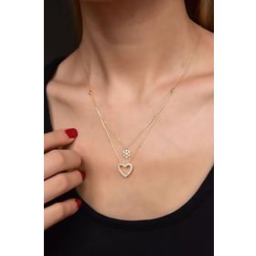 Papatya Silver 925 Altın Kaplama Taşlı Kartanesi Kalp Asansör Kadın Gümüş Kolye