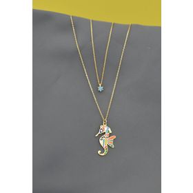 Papatya Silver 925 Altın Kaplama Tektaş Denizatı Asansör Gümüş Kolye