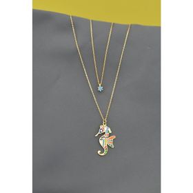 Papatya Silver 925 Altın Kaplama Tektaş Denizatı Asansör Gümüş Kolye