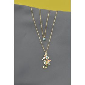 Papatya Silver 925 Altın Kaplama Tektaş Denizatı Asansör Gümüş Kolye