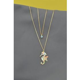 Papatya Silver 925 Altın Kaplama Tektaş Denizatı Asansör Gümüş Kolye