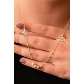 Papatya Silver 925 Ayar 3 Renk Akışlı Sim Dorika Kelebek ve Harf Kadın Gümüş Kolye