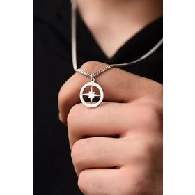 Papatya Silver 925 Ayar 60 cm Rodyum Kaplama Gurmet Zincirli Pusula Gümüş Kolye