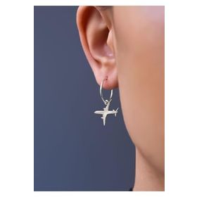 Papatya Silver 925 Ayar Aeroplane Flıght Uçak Halka Gümüş Kadın Küpe