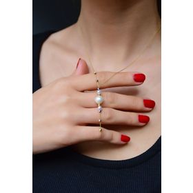 Papatya Silver 925 Ayar Akışlı Üç Renk Dorika Toplu Incili Gümüş Kolye