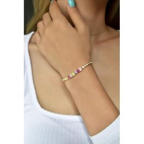 Papatya Silver 925 Ayar Altın Kaplama Baget Renkli Taşlı Gümüş Bileklik