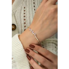 Papatya Silver 925 Ayar Altın Kaplama Baget Renkli Taşlı Gümüş Bileklik