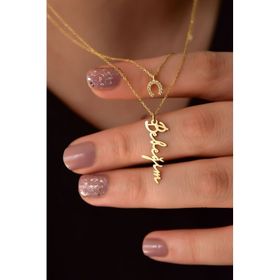 Papatya Silver 925 Ayar Altın Kaplama Bebeğim Yazılı ve Nal Asansörlü Kadın Gümüş Kolye
