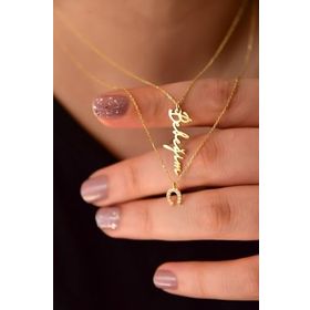 Papatya Silver 925 Ayar Altın Kaplama Bebeğim Yazılı ve Nal Asansörlü Kadın Gümüş Kolye