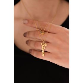 Papatya Silver 925 Ayar Altın Kaplama Bitanem Yazılı ve Yusufçuk Asansörlü Kadın Gümüş Kolye