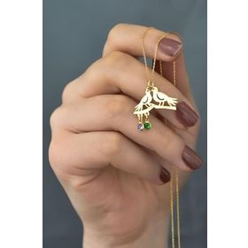 Papatya Silver 925 Ayar Altın Kaplama Doğum Taşlı Çifte Kumrular Kadın Gümüş Kolye