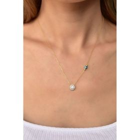 Papatya Silver 925 Ayar Altın Kaplama Dorika Toplu Gözlü Tektaş Kadın Gümüş Kolye