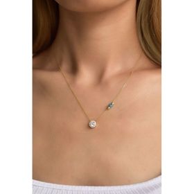 Papatya Silver 925 Ayar Altın Kaplama Dorika Toplu Gözlü Tektaş Kadın Gümüş Kolye
