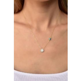 Papatya Silver 925 Ayar Altın Kaplama Dorika Toplu Gözlü Tektaş Kadın Gümüş Kolye