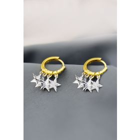 Papatya Silver 925 Ayar Altın Kaplama Fırfırlı Yıldızlı Gümüş Halka Küpe