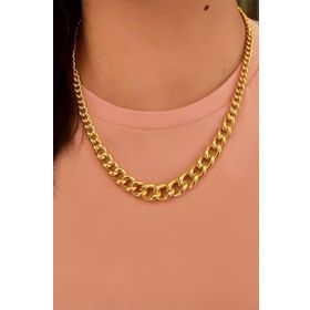 Papatya Silver 925 Ayar Altın Kaplama Geçişli Gurmet Zincir Kadın Gümüş Kolye