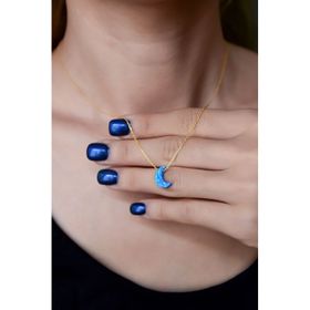 Papatya Silver 925 Ayar Altın Kaplama Mavi Opal Taş Hilal Kadın Gümüş Küpe