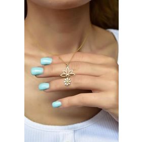 Papatya Silver 925 Ayar Altın Kaplama Mineli Kartanesi Lotus Çiçeği Kadın Gümüş Kolye