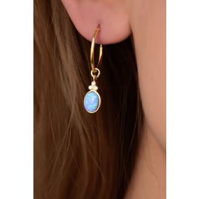 Papatya Silver 925 Ayar Altın Kaplama Oval Opal Taşlı Halka Gümüş Küpe