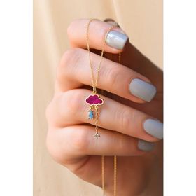 Papatya Silver 925 Ayar Altın Kaplama Pembe Sedef Taşlı Yağmur Bulut Kadın Gümüş Kolye