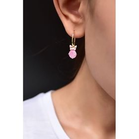 Papatya Silver 925 Ayar Altın Kaplama Pembe Taşlı Kelebek Halka Kadın Gümüş Küpe