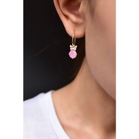 Papatya Silver 925 Ayar Altın Kaplama Pembe Taşlı Kelebek Halka Kadın Gümüş Küpe