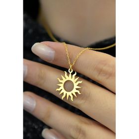 Papatya Silver 925 Ayar Altın Kaplama Plaka Kesim Kadın Güneş Kadın Gümüş Kolye