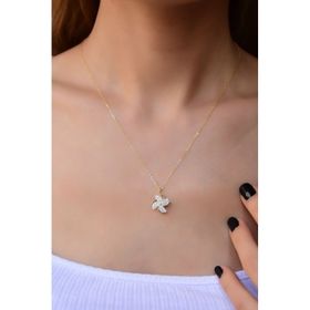 Papatya Silver 925 Ayar Altın Kaplama Rüzgar Gülü Kadın Gümüş Kolye