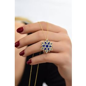 Papatya Silver 925 Ayar Altın Kaplama Safir Yıldız Kartanesi Kadın Gümüş Kolye