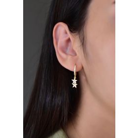 Papatya Silver 925 Ayar Altın Kaplama Taşlı Sallantılı Yıldız Halka Gümüş Küpe