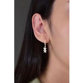 Papatya Silver 925 Ayar Altın Kaplama Taşlı Sallantılı Yıldız Halka Gümüş Küpe