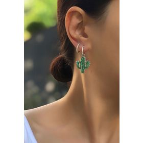Papatya Silver 925 Ayar Altın Kaplama Tekli Sallantılı Italyan Kaktüs Gümüş Küpe