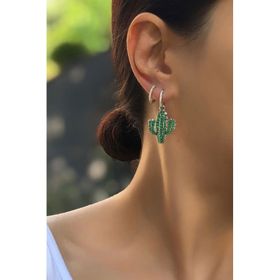 Papatya Silver 925 Ayar Altın Kaplama Tekli Sallantılı Italyan Kaktüs Gümüş Küpe