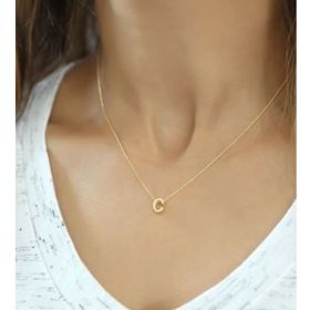 Papatya Silver 925 Ayar Altın Kaplama Üç Boyutlu Gümüş C Harf Kolye