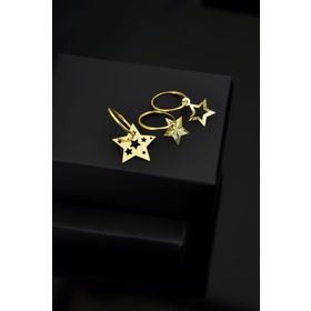 Papatya Silver 925 Ayar Altın Kaplama Üçlü Yıldız Halka Gümüş Küpe