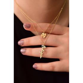 Papatya Silver 925 Ayar Altın Kaplama Yonca ve Bebeğim Yazlı Asansörlü Kadın Gümüş Kolye