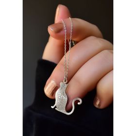 Papatya Silver 925 Ayar Antik ve Etnik Desenli Vintage Kedi Kadın Gümüş Kolye
