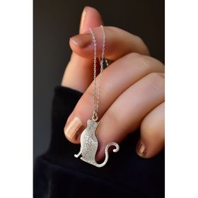 Papatya Silver 925 Ayar Antik ve Etnik Desenli Vintage Kedi Kadın Gümüş Kolye