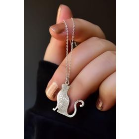Papatya Silver 925 Ayar Antik ve Etnik Desenli Vintage Kedi Kadın Gümüş Kolye