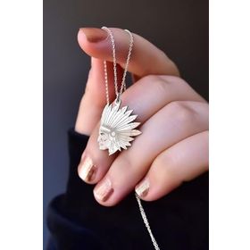 Papatya Silver 925 Ayar Antik ve Etnik Desenli Vintage Mısır Tanrıçası Kızıldere Kafası Kadın Gümüş Kolye