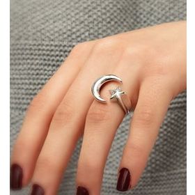 Papatya Silver 925 Ayar Ay Yıldız Gümüş Bayan Yüzük