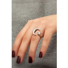 Papatya Silver 925 Ayar Ay Yıldız Gümüş Bayan Yüzük